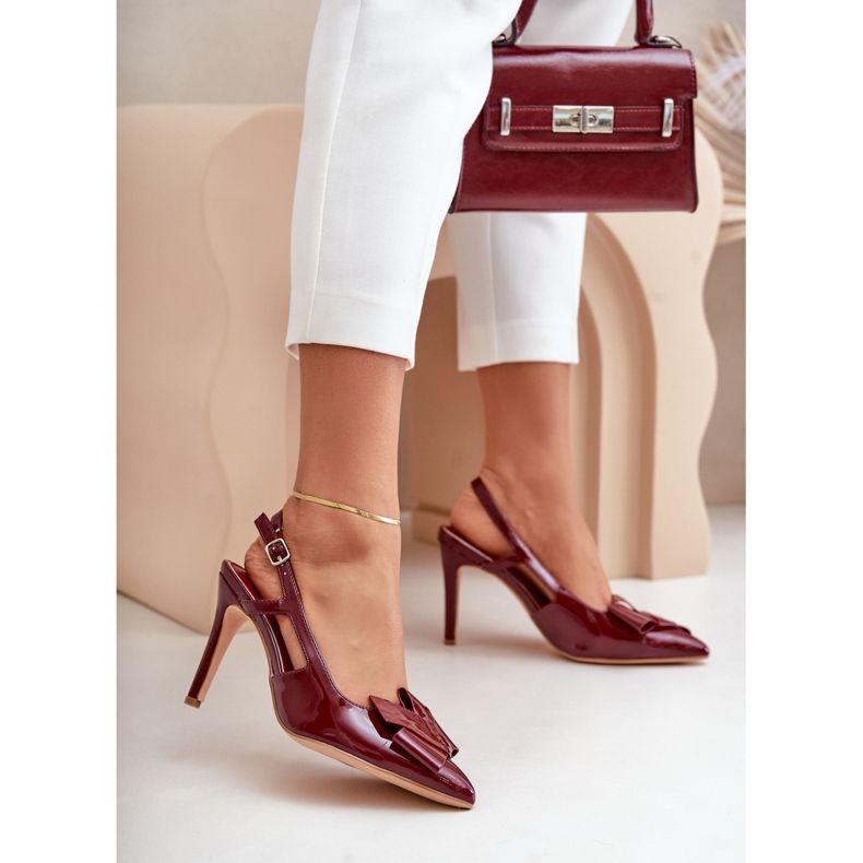 Patent stilettos with an open heel, burgundy Auroravia red 2