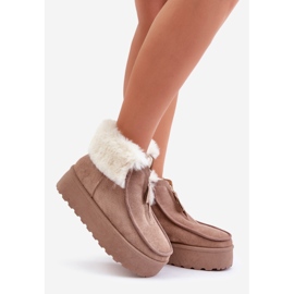 Women's Platform Snow Boots With Fur and Zipper, Dark Beige Filiala 1