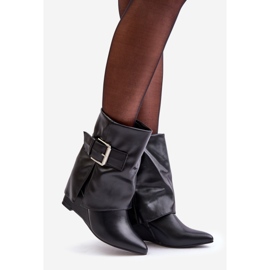 Black Vortinia Wedge Ankle Boots With Turned Up Upper and Buckle 1