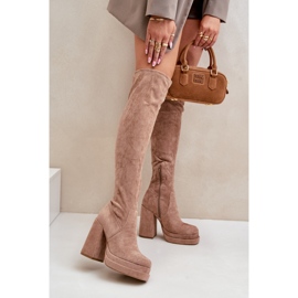 Beige Nadelian Over-the-Knee Boots with a High Heel and Platform 2