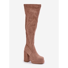 Beige Nadelian Over-the-Knee Boots with a High Heel and Platform 4