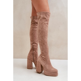 Beige Nadelian Over-the-Knee Boots with a High Heel and Platform 3