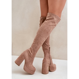 Beige Nadelian Over-the-Knee Boots with a High Heel and Platform 5