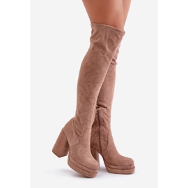 Beige Nadelian Over-the-Knee Boots with a High Heel and Platform 1