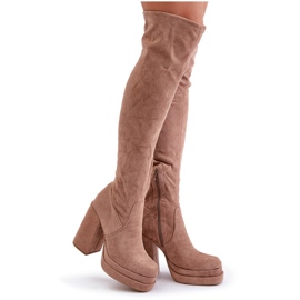 Beige Nadelian Over-the-Knee Boots with a High Heel and Platform 9
