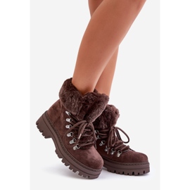 Women's Lace-up Trappers With Fur, Dark Brown Vaminia 1