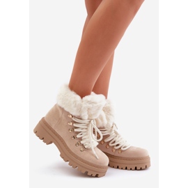 Women's Lace-up Trappers With Fur, Light Beige Vaminia 1