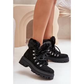 Women's Lace-up Trappers With Fur, Black Vaminia 2
