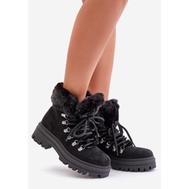 Women's Lace-up Trappers With Fur, Black Vaminia 1