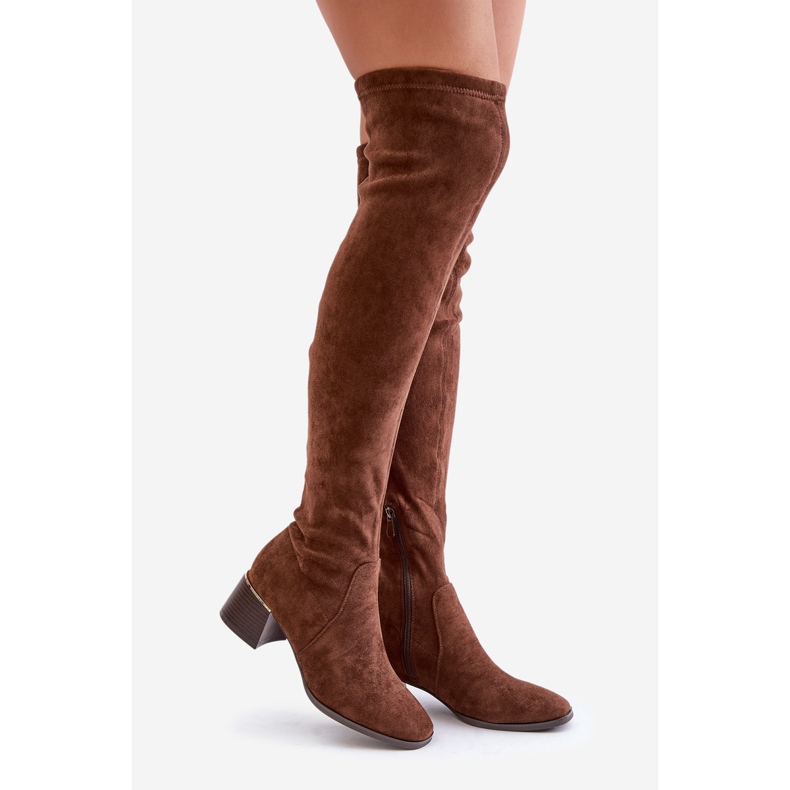 Over-the-knee block-high boots made of eco-suede, Brown Galadi 1