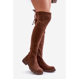 Over-the-knee boots with a flat heel made of eco-suede, brown Arkelia 1