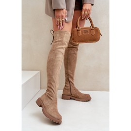 Over-the-knee boots with a flat heel made of eco-suede, Beige Arkelia 2