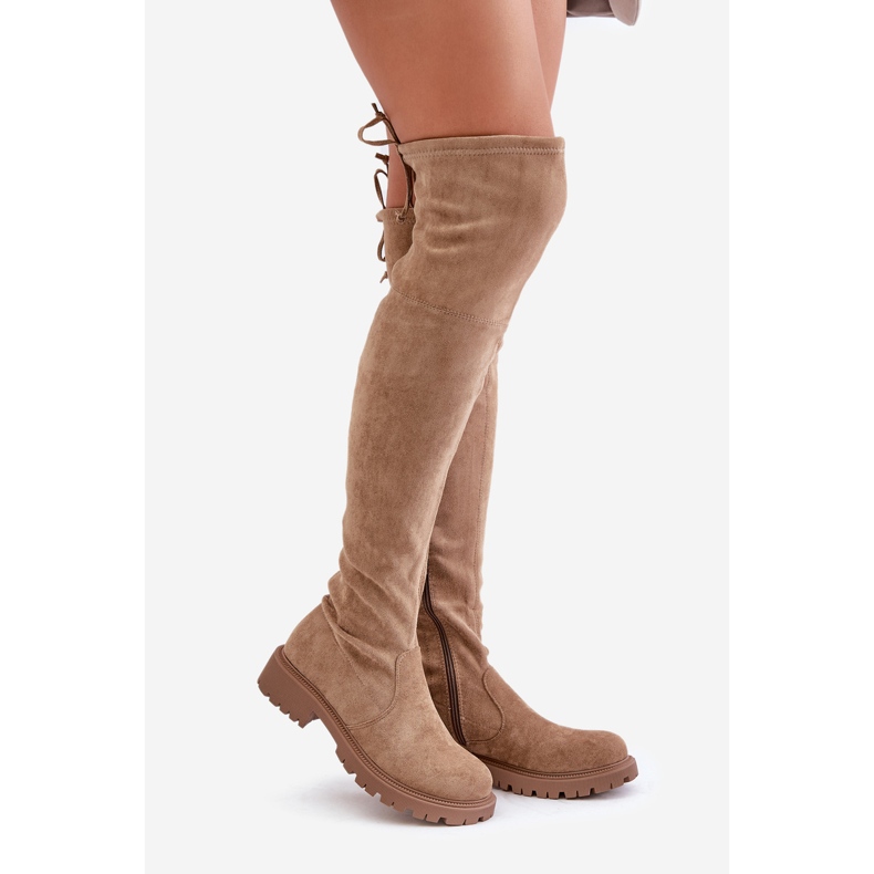 Over-the-knee boots with a flat heel made of eco-suede, Beige Arkelia 1