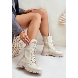 Patent Insulated Worker Ankle Boots With Beige Decoration Kelilea 2