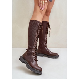 Brown Vamilena Lace-up Boots With Elastic Upper 2