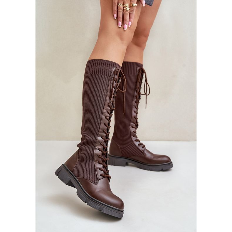 Brown Vamilena Lace-up Boots With Elastic Upper 2