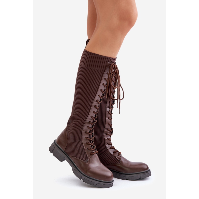 Brown Vamilena Lace-up Boots With Elastic Upper 1
