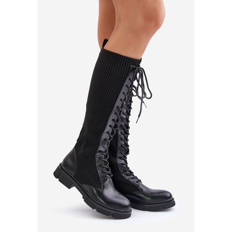 Black Vamilena Lace-up Boots With Elastic Upper 1