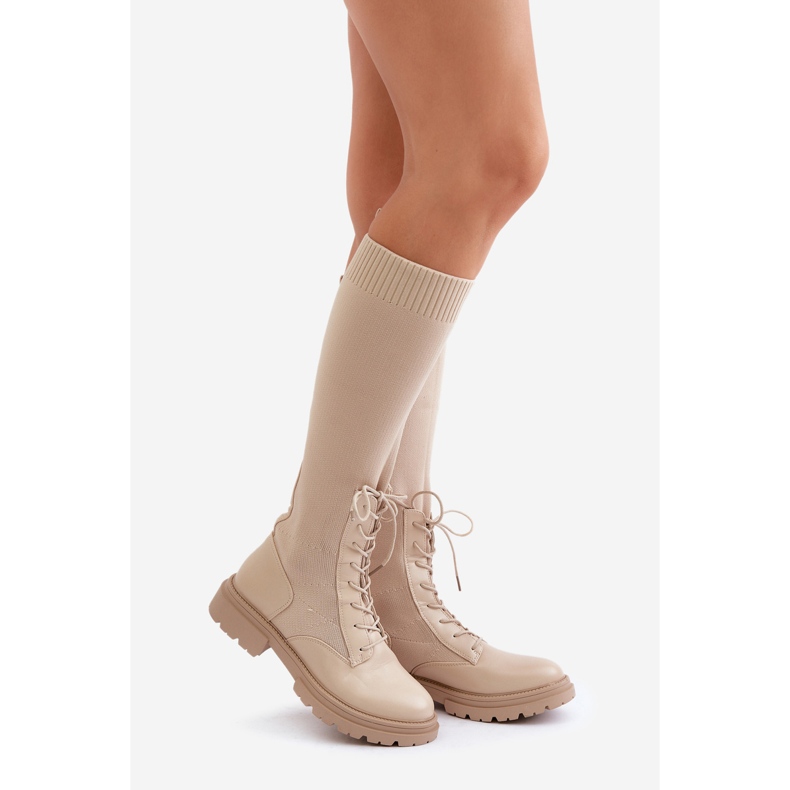 Beige Iranel Slip-On Boots With Sock Upper 1