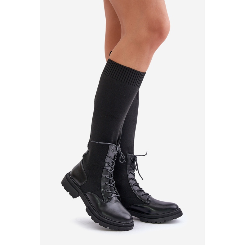 Black Iranel Slip-On Boots With Sock Upper 1