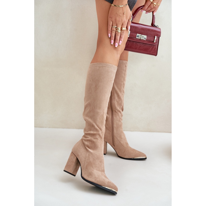 Eco Suede Boots with a block heel, Beige Batirae 2