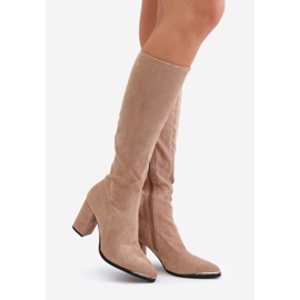 Eco Suede Boots with a block heel, Beige Batirae 1