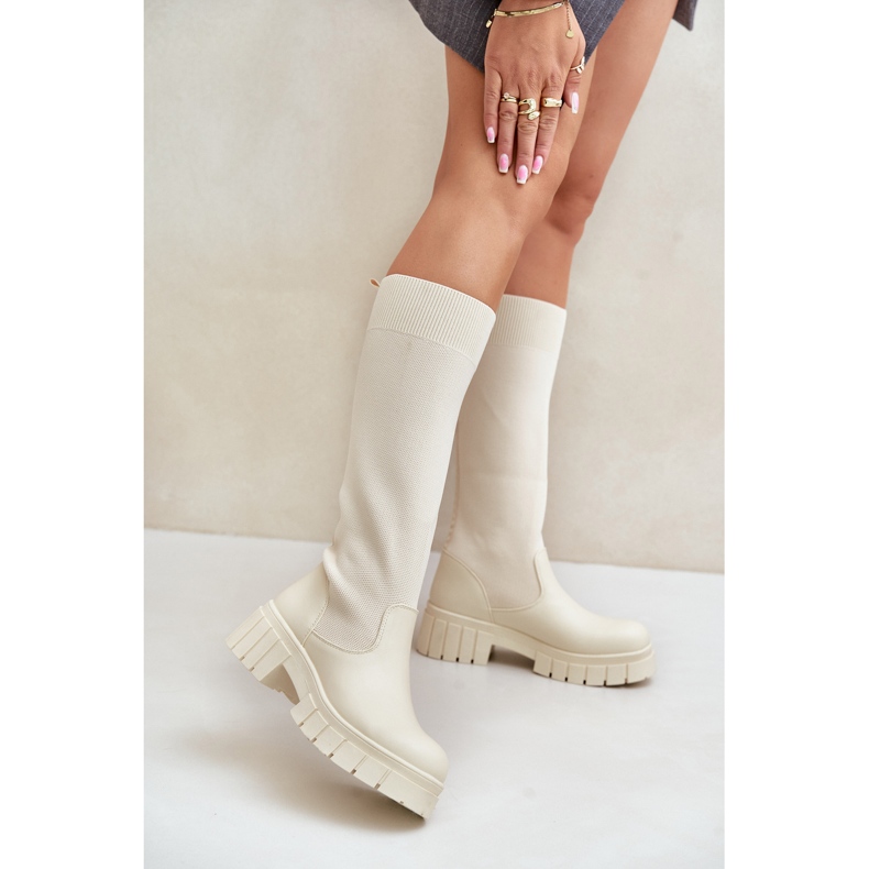 Light beige Mesidra Mesidra boots with a flexible upper and a flat heel 2