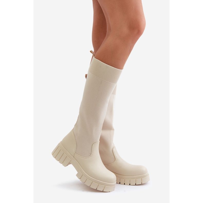 Light beige Mesidra Mesidra boots with a flexible upper and a flat heel 1