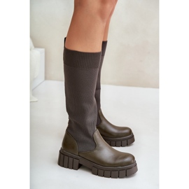 Boots with a flexible upper and a flat heel, dark green Mesidra 5