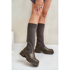 Boots with a flexible upper and a flat heel, dark green Mesidra 2