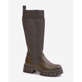 Boots with a flexible upper and a flat heel, dark green Mesidra 4
