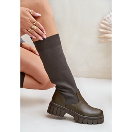 Boots with a flexible upper and a flat heel, dark green Mesidra 7