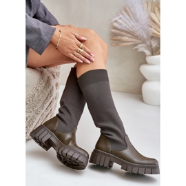 Boots with a flexible upper and a flat heel, dark green Mesidra 8
