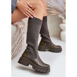 Boots with a flexible upper and a flat heel, dark green Mesidra 9