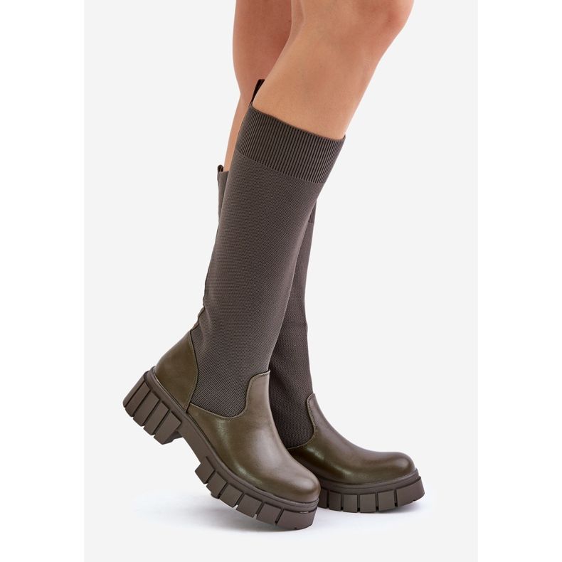 Boots with a flexible upper and a flat heel, dark green Mesidra 1