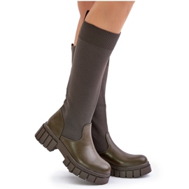Boots with a flexible upper and a flat heel, dark green Mesidra 10