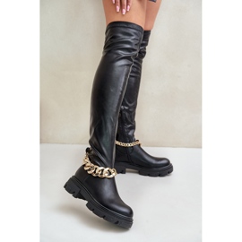 Over-the-Knee Flat Boots With Pemeriana Chain black 1