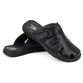 Men's leather flip-flops KAMPOL Polish thick 221KAM black 2
