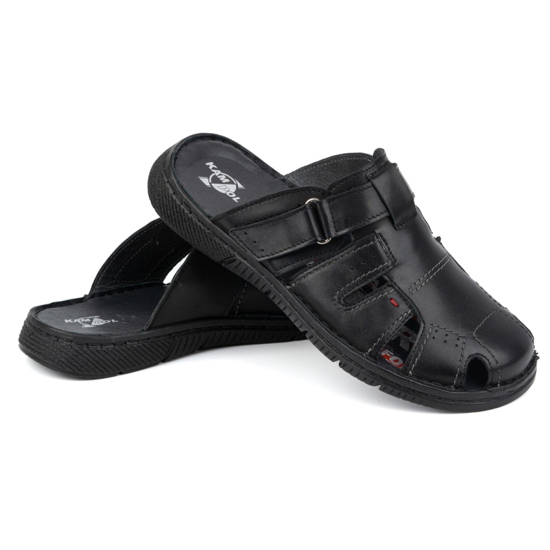 Men's leather flip-flops KAMPOL Polish thick 221KAM black 2