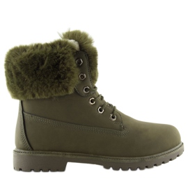 Warm green timber boots with fur 1