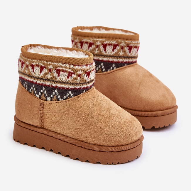 Children's Slip-On Snow Boots With Patterned Insert, Insulated With Camel Mirirae Fur beige 1