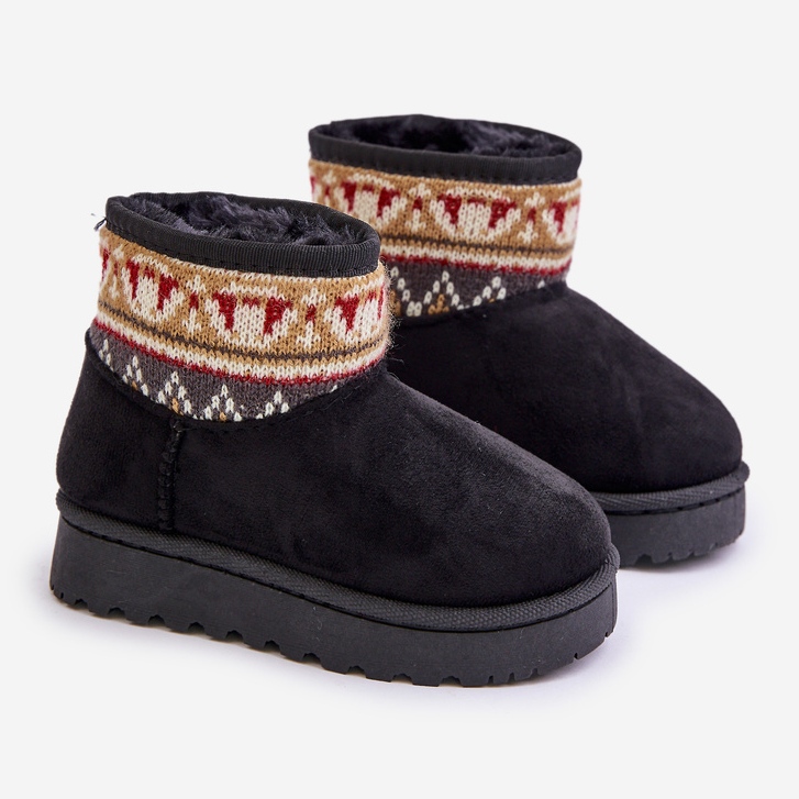 Children's Slip-On Snow Boots With a Pattern, Lined with Fur, Black Mirirae 1