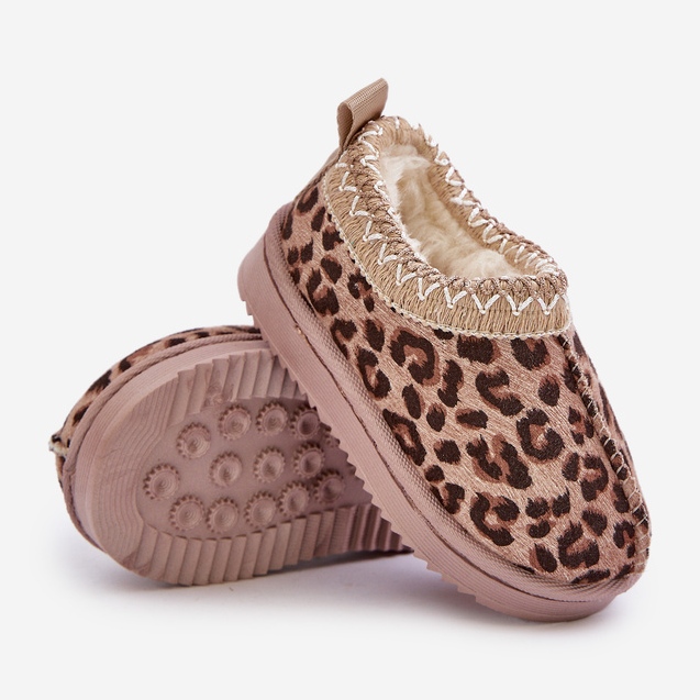 Children's Snow Boots with Leopard Pattern on the Platform, Warm with Fur, Brown Vilabria beige 2