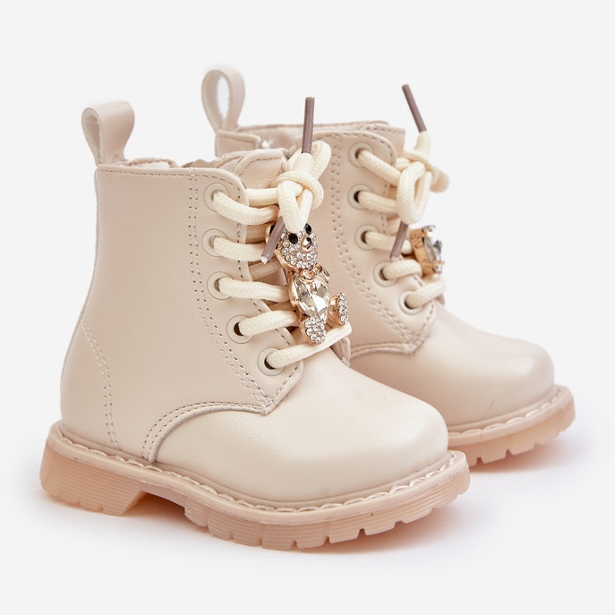 Insulated children's ankle boots with a teddy bear and a zipper, Beige Enchanta 1