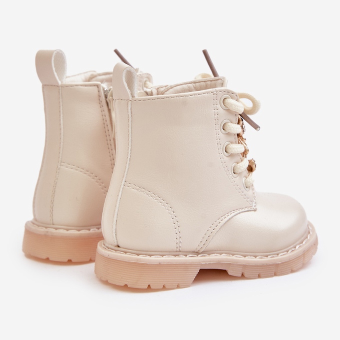 Insulated children's ankle boots with a teddy bear and a zipper, Beige Enchanta 2