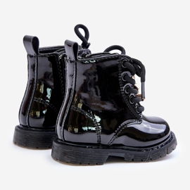 Insulated patent children's ankle boots with a teddy bear and a zipper, Black Enchanta 1
