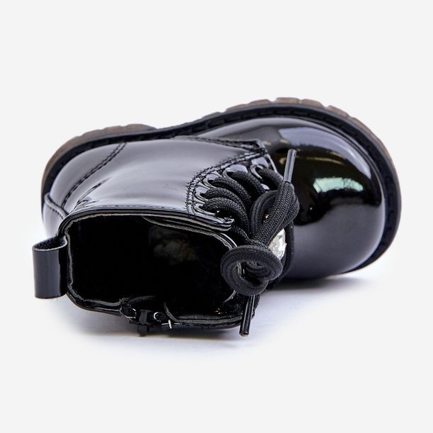 Insulated patent children's ankle boots with a teddy bear and a zipper, Black Enchanta 2