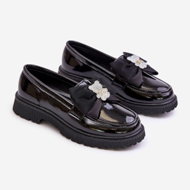 Vinceza Lacquered Eco Leather Girls' Moccasins With Bow, Black Avallesa 1