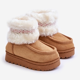 Children's snow boots with fur and a Camel Melefia pattern beige 1
