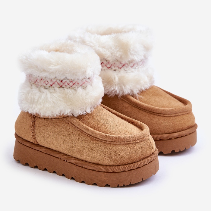 Children's snow boots with fur and a Camel Melefia pattern beige 1